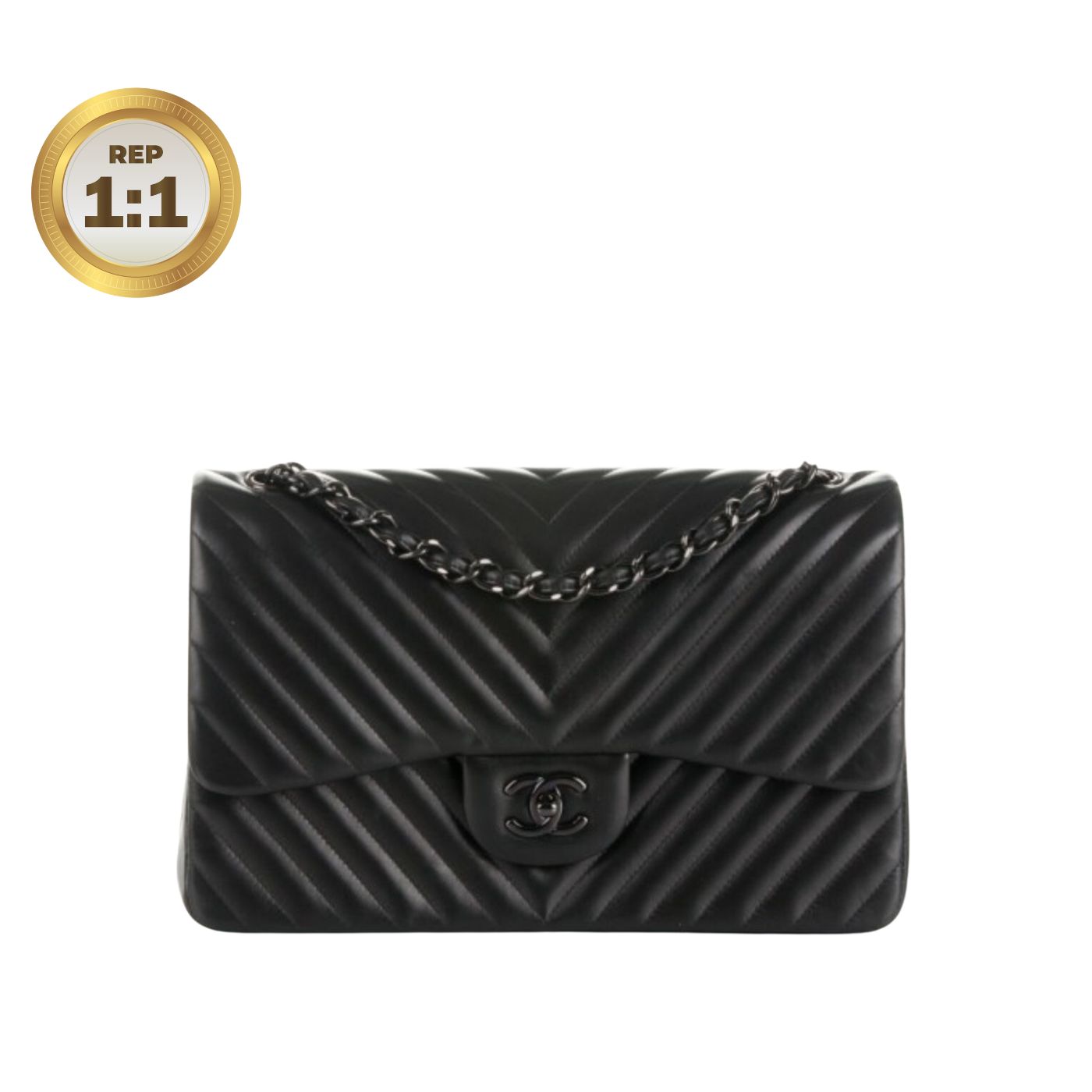 [REP 1:1] Chanel Chevron Classic Handbag Black For Women 10.2in/26cm